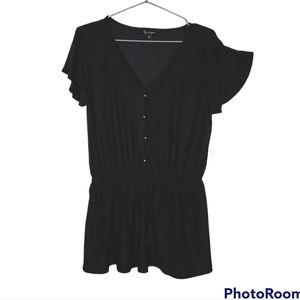 Lily Morgan Simply Chic Black Flutter Short Sleeve Top Cinched Waist Size Small